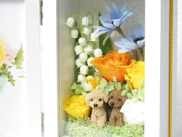 ロングセラー　結婚祝い♪  トイプードル・ペットが選べる　お花のフォトフレーム　イエローのバラ　お誕生日