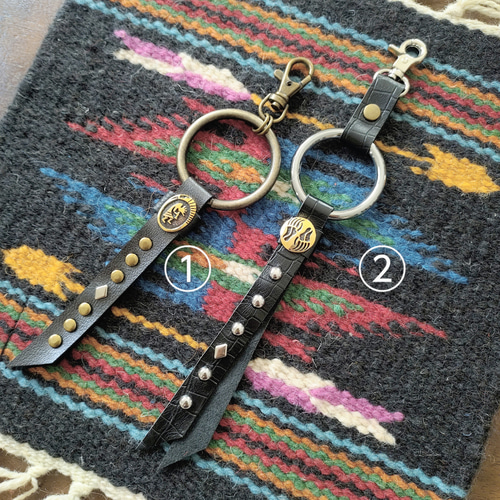 レザー×メタルリングのロングキーホルダー メンズキーチェーン