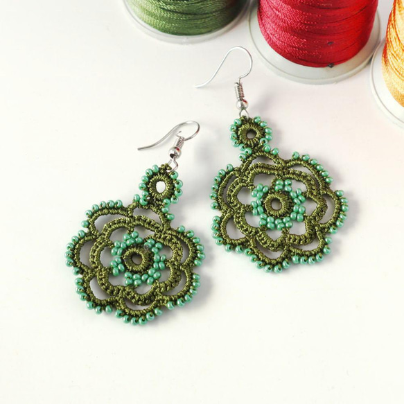 OYA crochet earrings [ROSE] Olive Green 第3張的照片