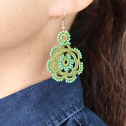 OYA crochet earrings [ROSE] Olive Green 第1張的照片