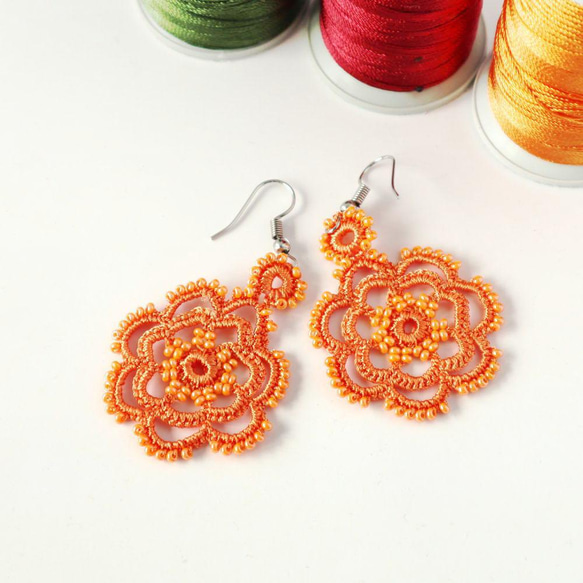 OYA crochet earrings [ROSE] Orange 第2張的照片
