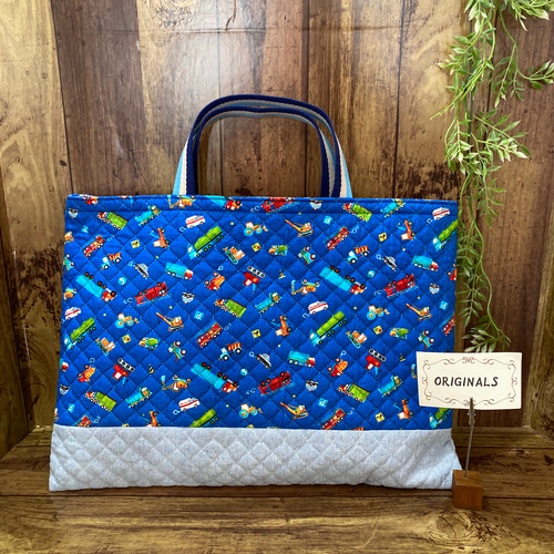 車柄青色×水色キルト生地レッスンバック レッスンバッグ ORIGINALS