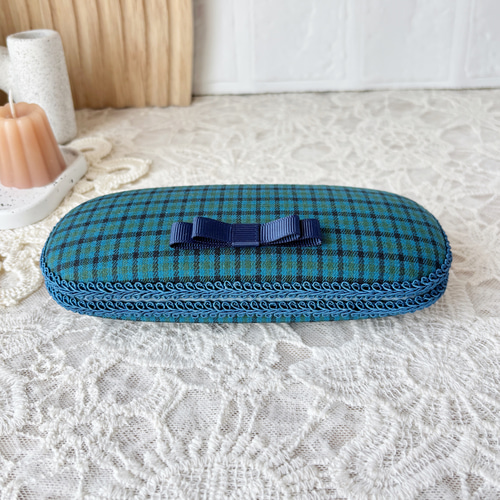 希少　ファミリア　familiar メガネケース リニューアル】メガネケース ファミリア風ブルーチェック メガネケース