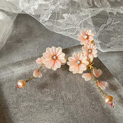 櫻花蓬鬆夾式耳環（不對稱設計） 第1張的照片