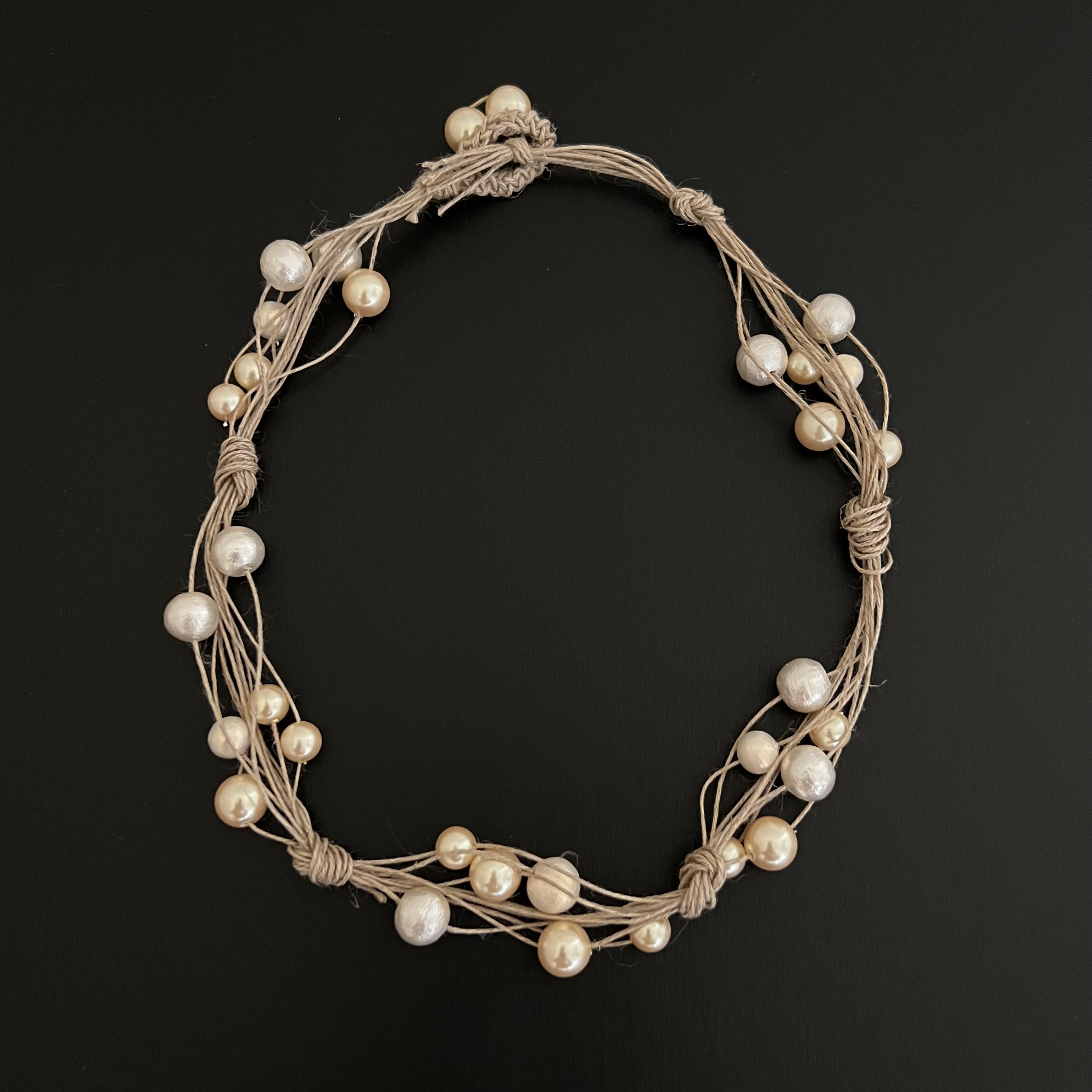 【再販】麻ひもとパールのネックレス