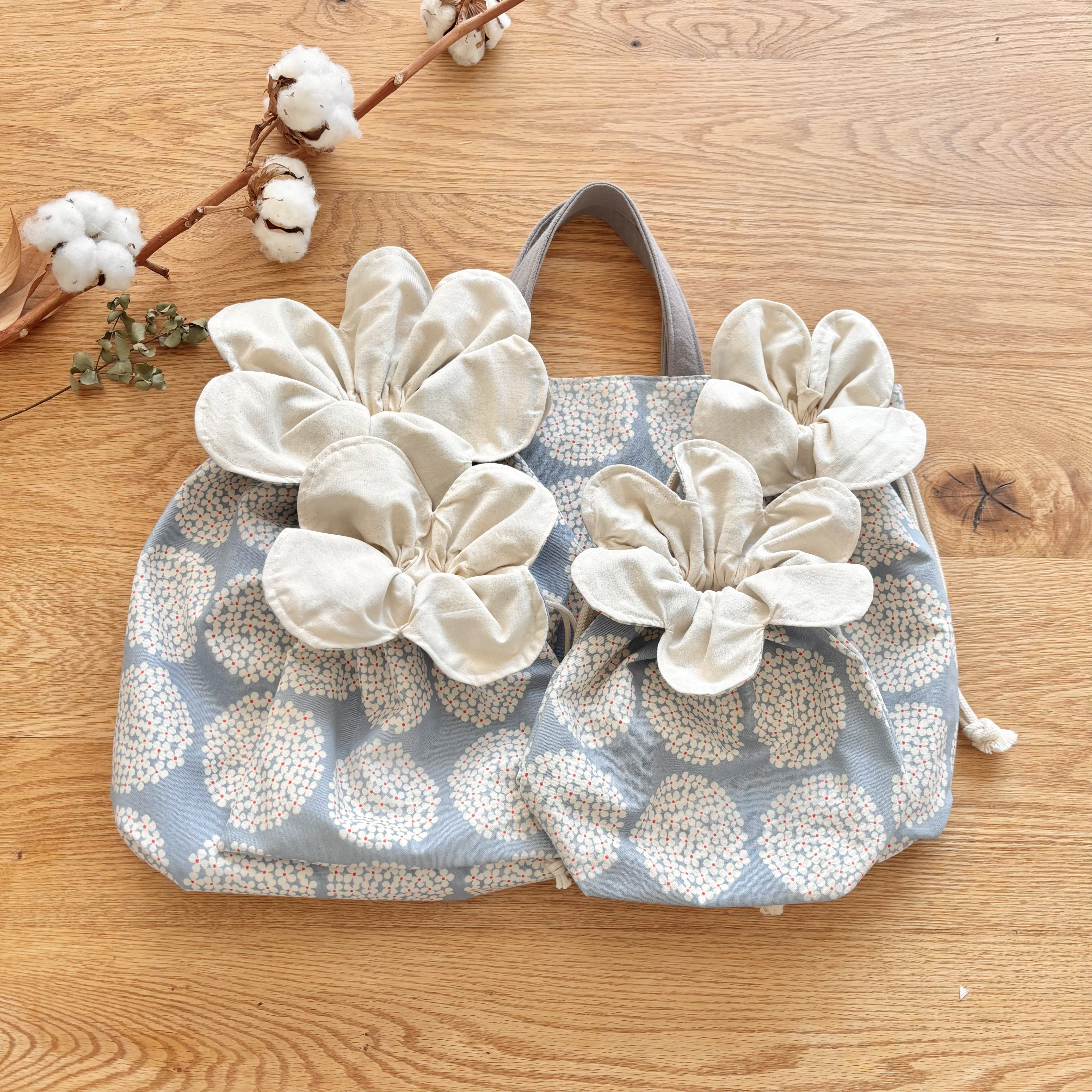 【柄14種】【単品可】入園入学5点セット/ハナマルコ巾着とレッスンバッグ