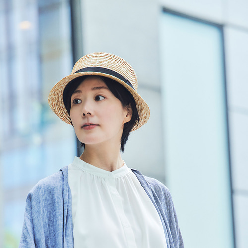 コレット Colette つば短 カンカン 麦わら帽子 ブラックリボン 57.5cm