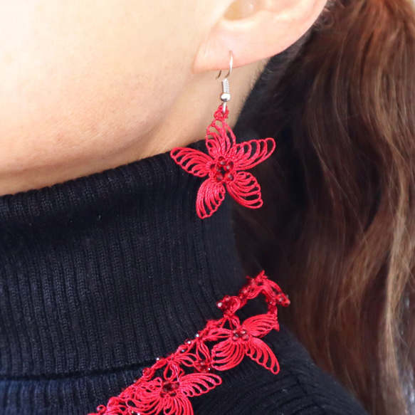 OYA Needlelace earrings [STELLA] Ruby Red 第2張的照片