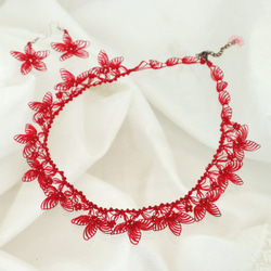 OYA Needlelace earrings [STELLA] Ruby Red 第5張的照片