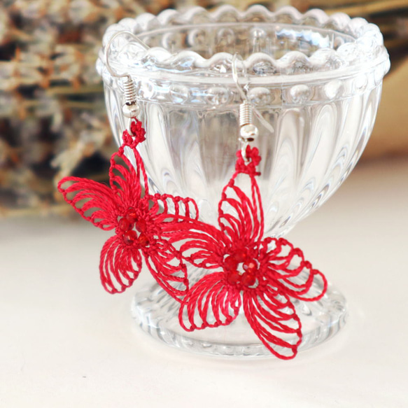 OYA Needlelace earrings [STELLA] Ruby Red 第1張的照片