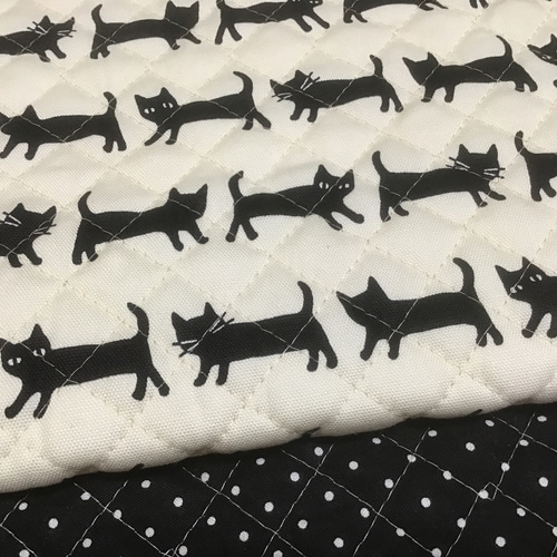 セミオーダー図書袋☆北欧風モノトーンキルト5柄×黒ドット ショルダー