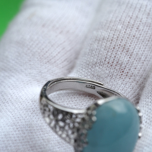 アクアマリン18 S925WGお花の透かしデザインリング❀ 指輪・リング