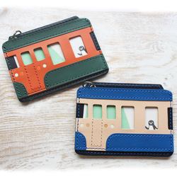 電車パスケース　オレンジ・緑　レザー 5枚目の画像