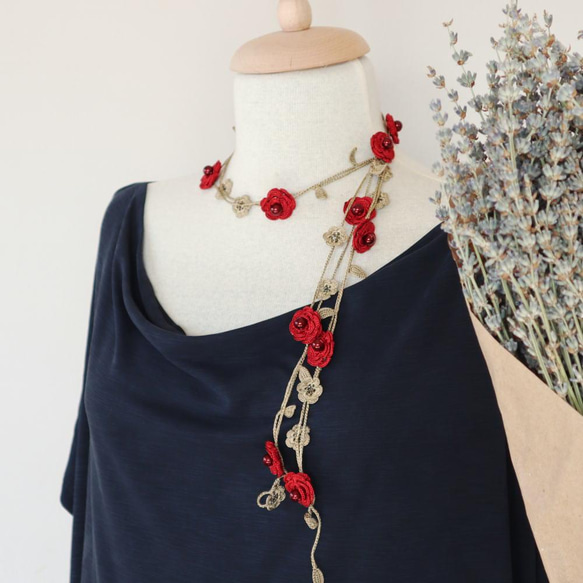 150cm lariette“玫瑰珍珠”紅色&amp;米色蕾絲玫瑰色 第5張的照片
