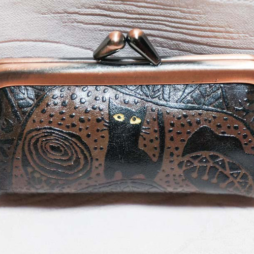 猫のデザイン レザークラフト 口金ハンコ&小銭ケース バッグ 財布
