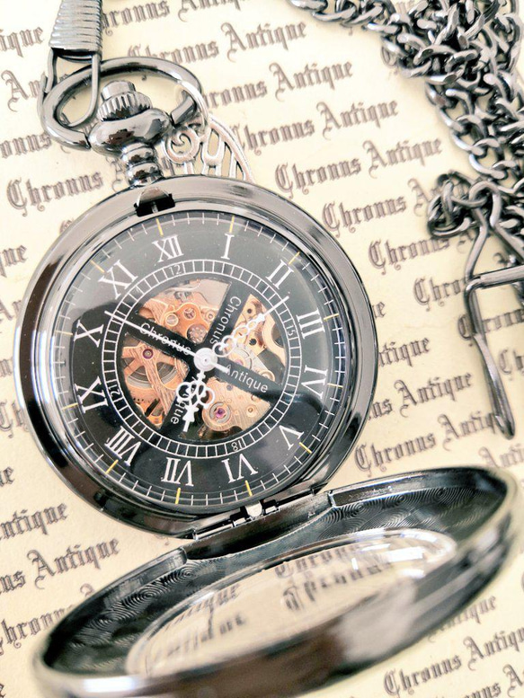 【再販×２】No.103手巻き式懐中時計（クローム・ビッグフェイス・銀の翼） 2枚目の画像