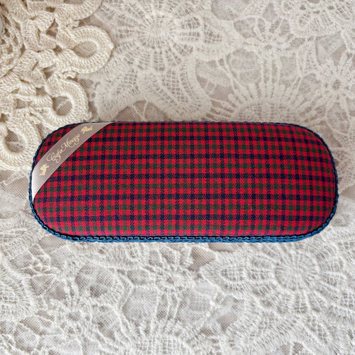 再販⑩超メガネケース ファミリア風赤チェック メガネケース andante13