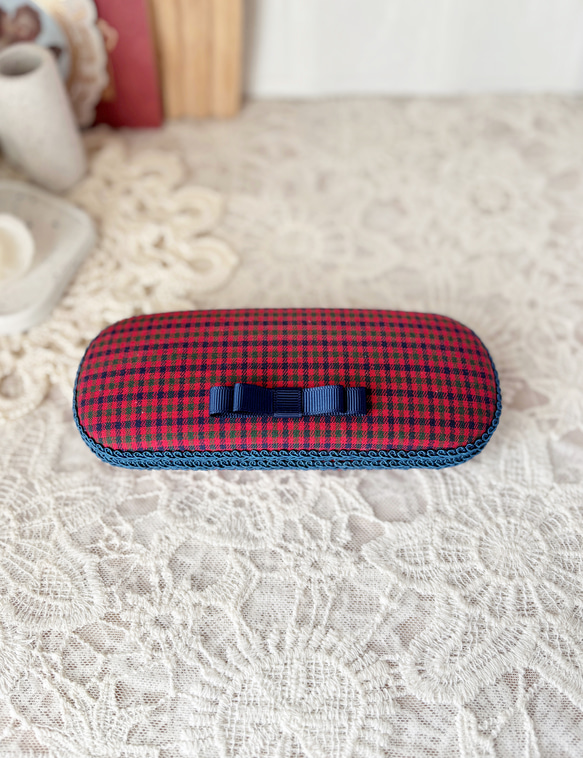 リニューアル】再販⑩超メガネケース ファミリア風赤チェック メガネ