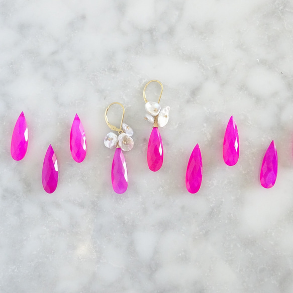 送料無料 14kgf Fuchsia Pink Chalcedony Blooming pierced earri** 2枚目の画像