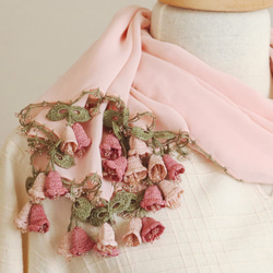 [Made to order] OYA crochet chiffon shawl [Campanella] Pink 第2張的照片
