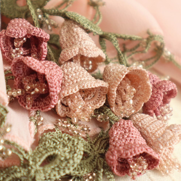 [Made to order] OYA crochet chiffon shawl [Campanella] Pink 第3張的照片