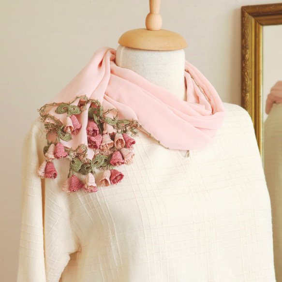[Made to order] OYA crochet chiffon shawl [Campanella] Pink 第1張的照片