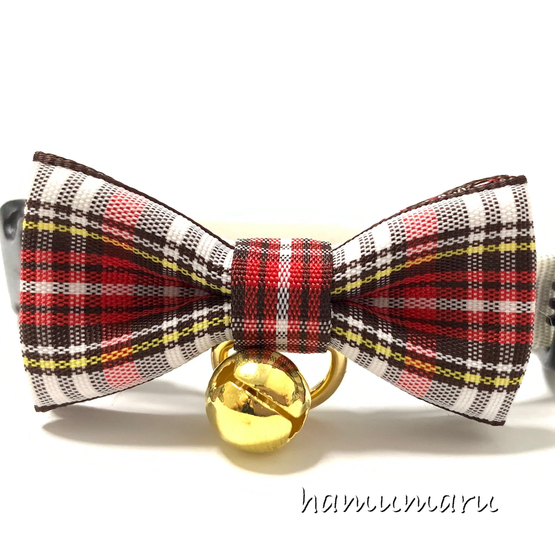 チェックプチリボンの首輪 しろ 白 猫首輪 リード・首輪 *hamumaru  