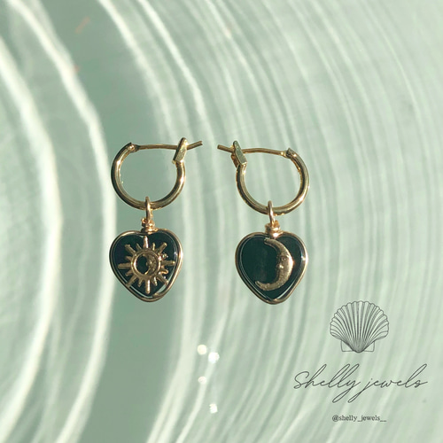 月と太陽 ブラック オニキス ピアス ハワイアンアクセサリー