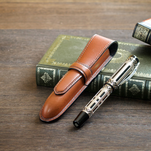 ファイバーペンボックス　ネイビー　万年筆　収納 1本挿し万年筆ケース カラーオーダー ペンケース 革小物yoshii 通販