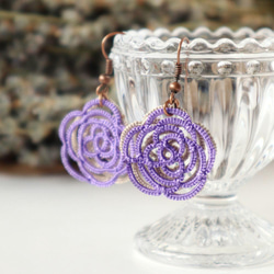 OYA Tatting lace earrings [OPEN ROSE] Purple Beige 第2張的照片