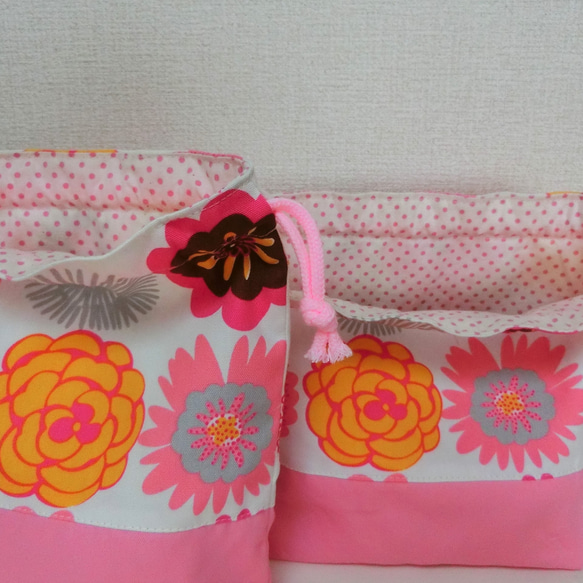 お弁当袋　給食袋　お花　花柄　北欧　ピンク 2枚目の画像