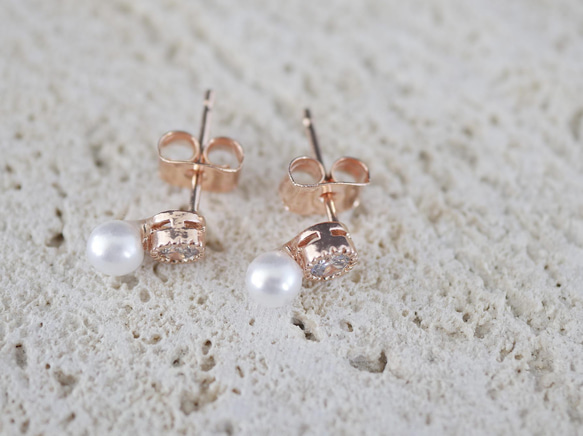 玫瑰金珍珠耳環 第3張的照片
