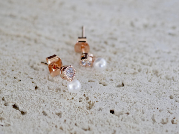 玫瑰金珍珠耳環 第2張的照片