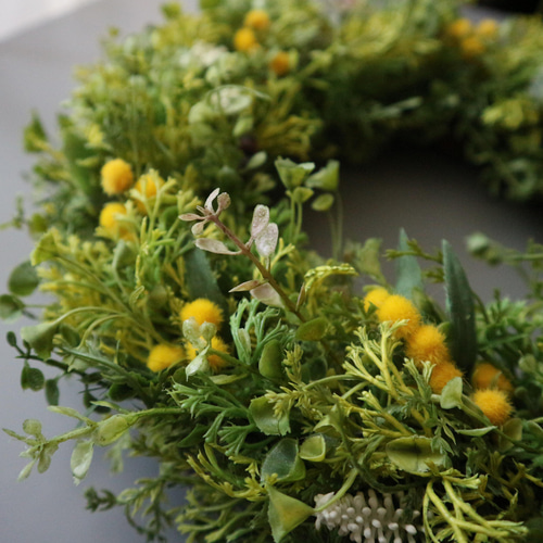 アーティフィシャルフラワーのリース ミモザ 32cm アートフラワー Bleu