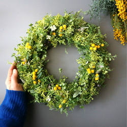 アーティフィシャルフラワーのリース ミモザ 32cm アートフラワー Bleu