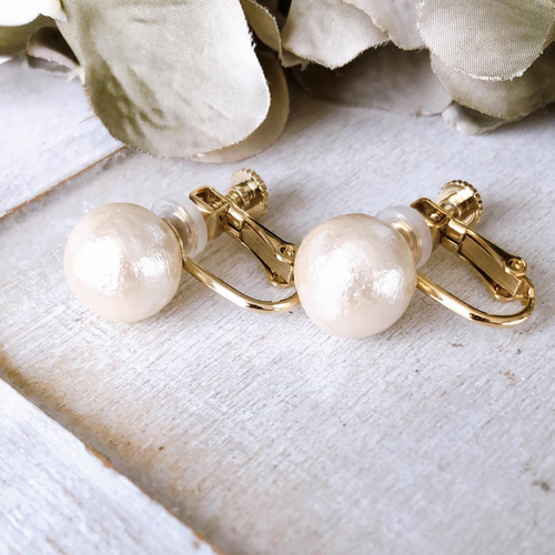 コットンパールイヤリング】キスカ 10mm cotton pearl earrings