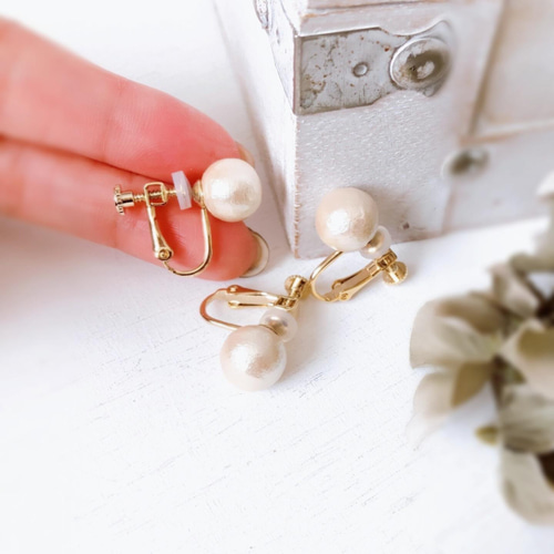 コットンパールイヤリング】キスカ 10mm cotton pearl earrings