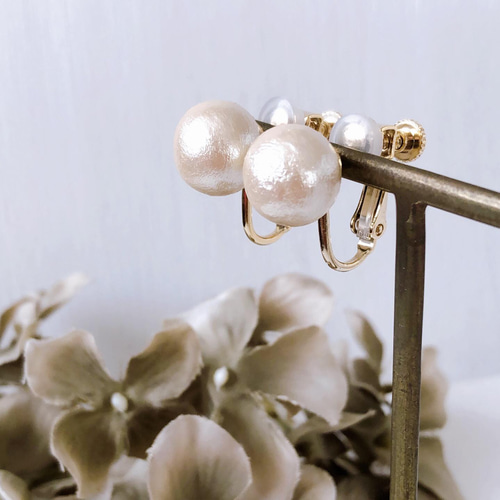 コットンパールイヤリング】キスカ 10mm cotton pearl earrings