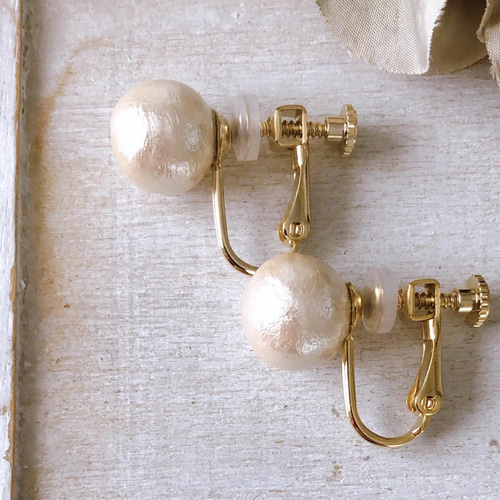 コットンパールイヤリング】キスカ 10mm cotton pearl earrings