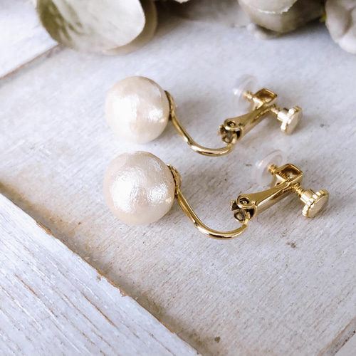 コットンパールイヤリング】キスカ 10mm cotton pearl earrings