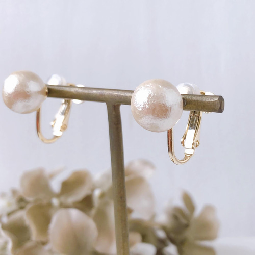 コットンパールイヤリング】キスカ 10mm cotton pearl earrings