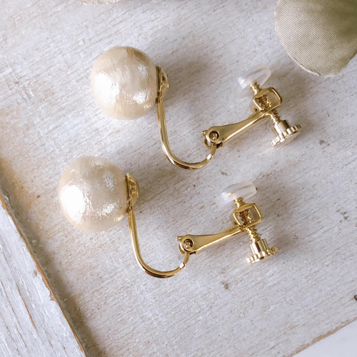 コットンパールイヤリング】キスカ 10mm cotton pearl earrings