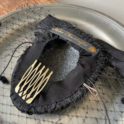チュール付きレースのミニトーク帽（黒) ／シルクサテンリボン 11枚目の画像