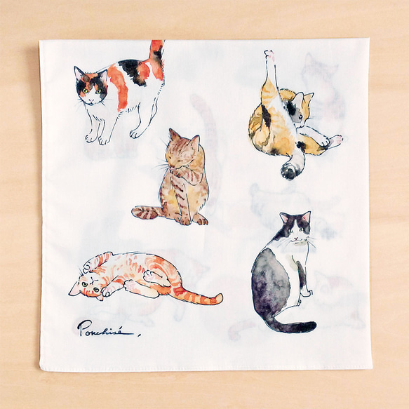 猫 のハンカチ - コットン・すこし大きめ - スカーフにも 2枚目の画像