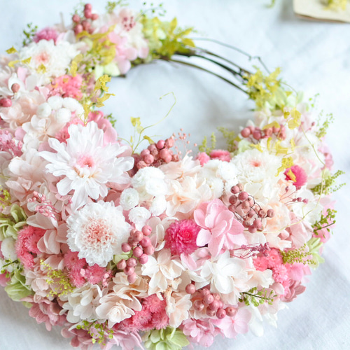 さくら三日月リース25㎝ プリザーブドフラワー ピンク 春リース 春