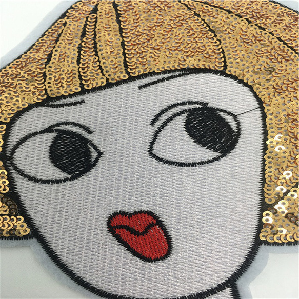 1枚 ガール 250mmX170mm スパンコール ワッペン 女の子 アップリケ 刺繍 アイロン接着 2枚目の画像