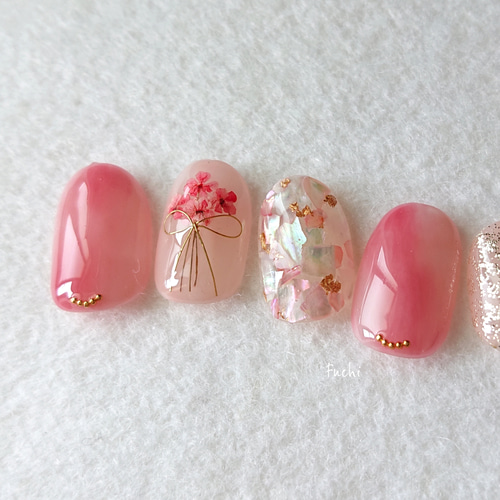 sakura pink 花束ネイル * 押し花ネイル ネイルチップ 桜