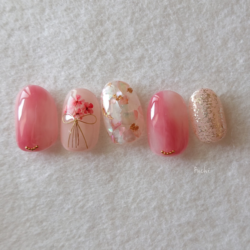 sakura pink 花束ネイル * 押し花ネイル ネイルチップ 桜