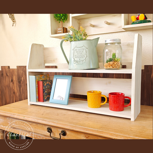 アンティーク風 木製本棚 飾り棚 キッチンラック 送料無料]アンティーク風 キッチンラック シェルフ ホワイト 棚