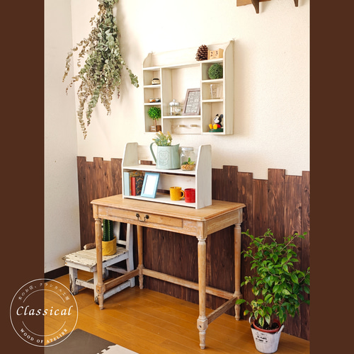 送料無料]アンティーク風 キッチンラック シェルフ ホワイト 棚